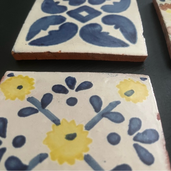 Mexican Hand Painted Terra-Cotta Talavera Vintage Tiles Set of 4 - Picture 9 of 11
